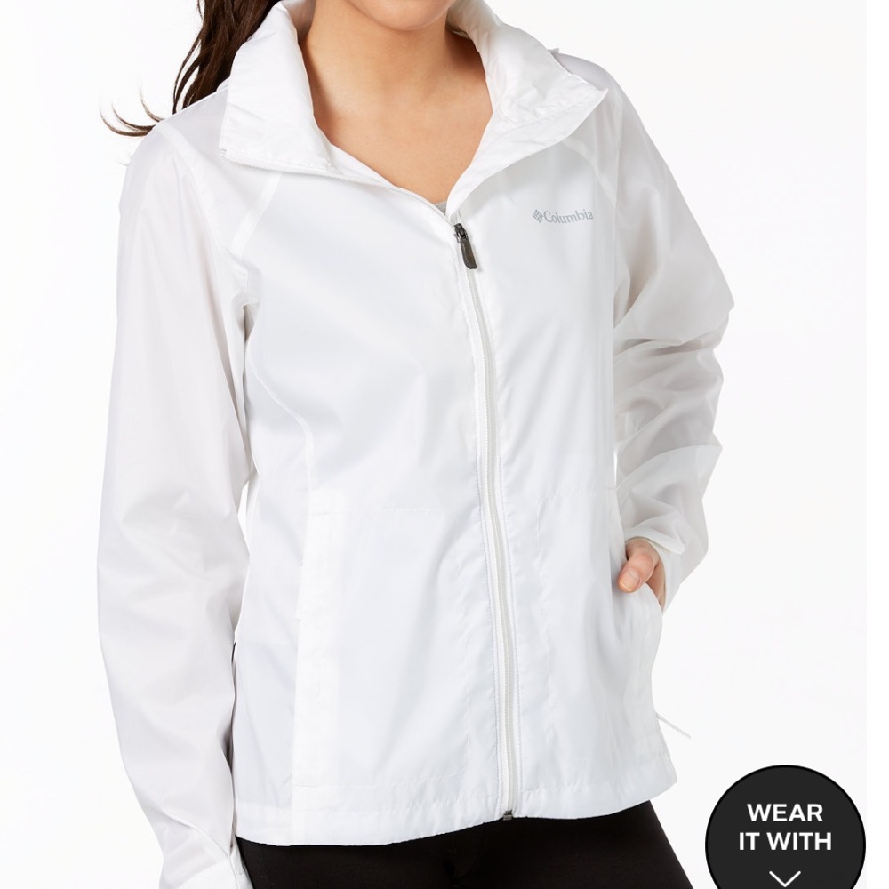 New with tags white Columbia hooded rain jacket